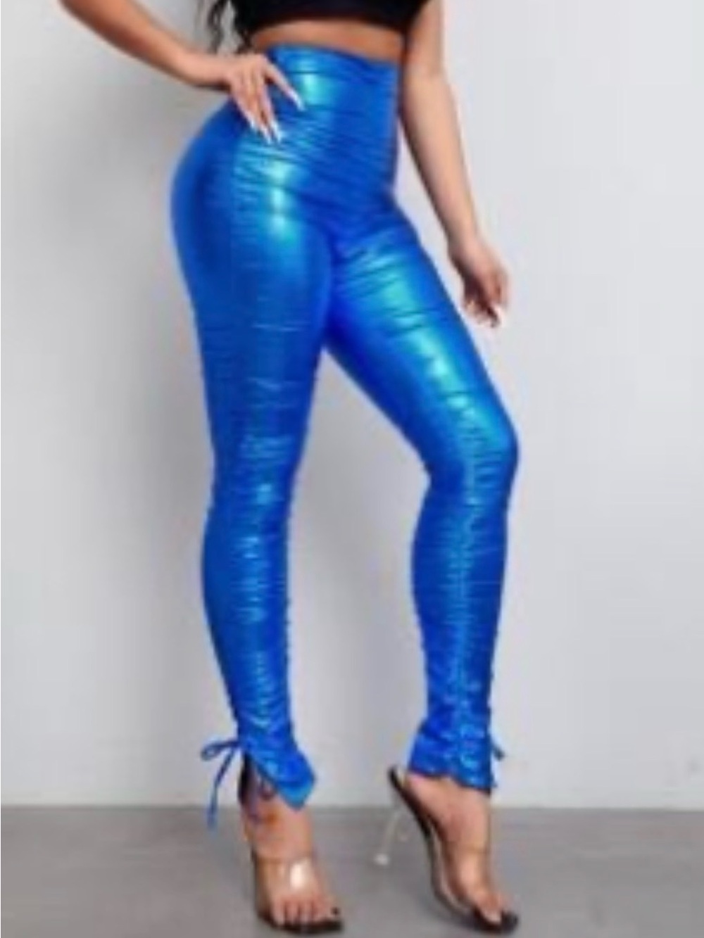 Shiny Ruched Blue Pants